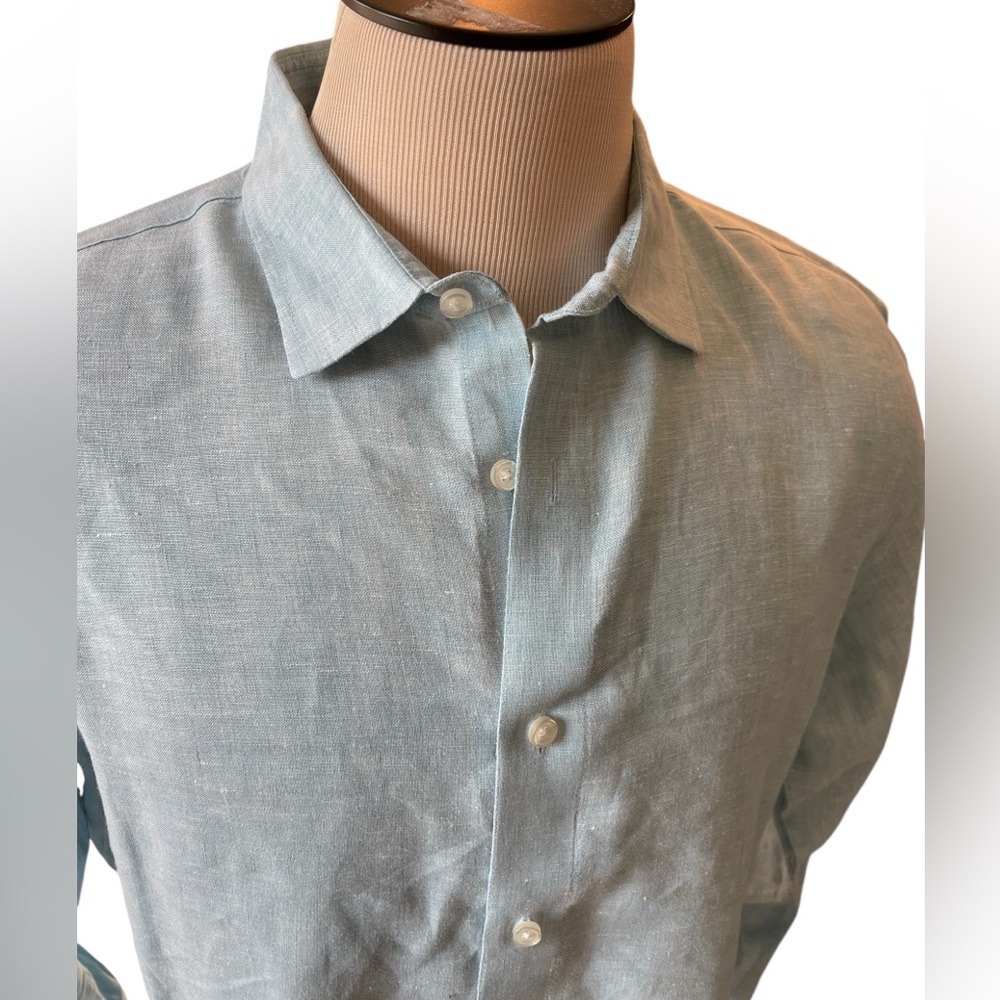 UNTUCKit Franconia Light Teal Blue 100% Linen Button Down Preppy Shirt Size XL